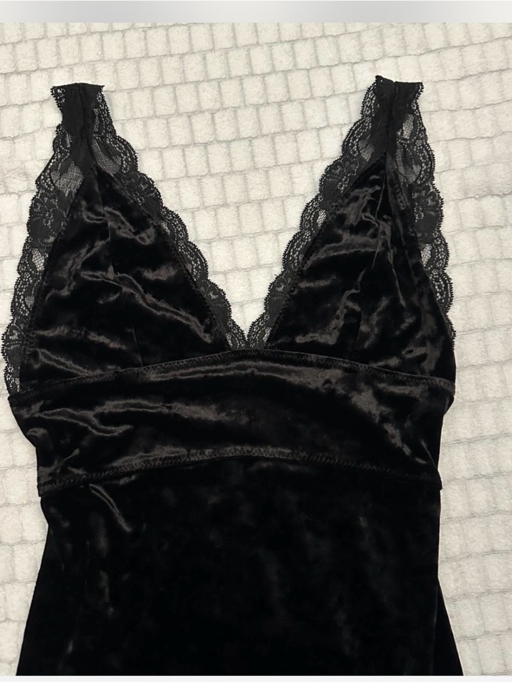 Free People Black Velvet Lace-Trim Chemise